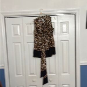 New York & Company Brown and Black Asymmetrical Sleeveless Blouse